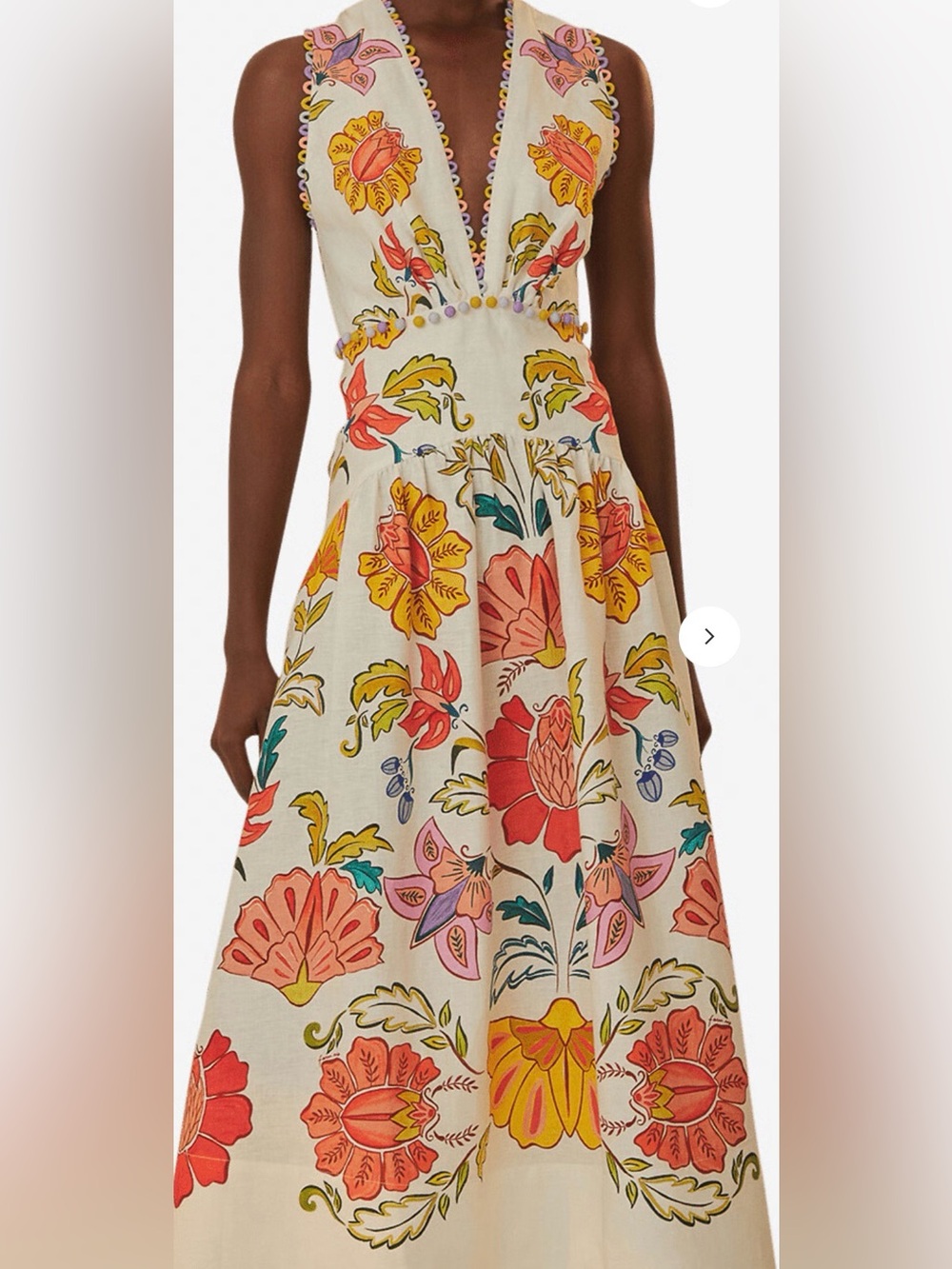 NWT size M FARM Rio White Linen Midi Dress with Multicolor Floral Print